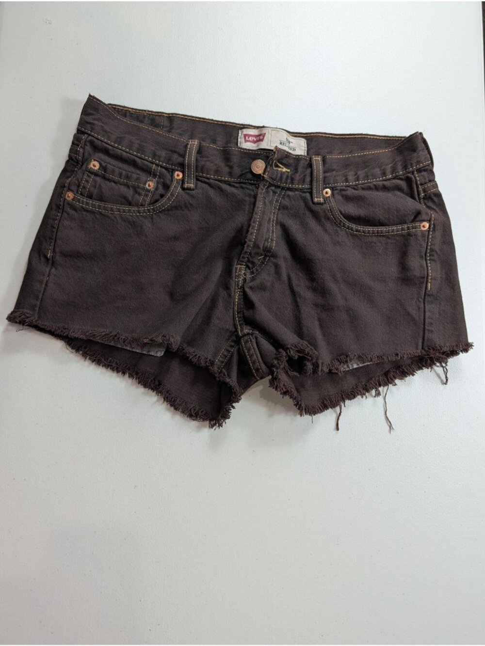 Levi's Brown denim cut-off shorts with a frayed hem women's size 11